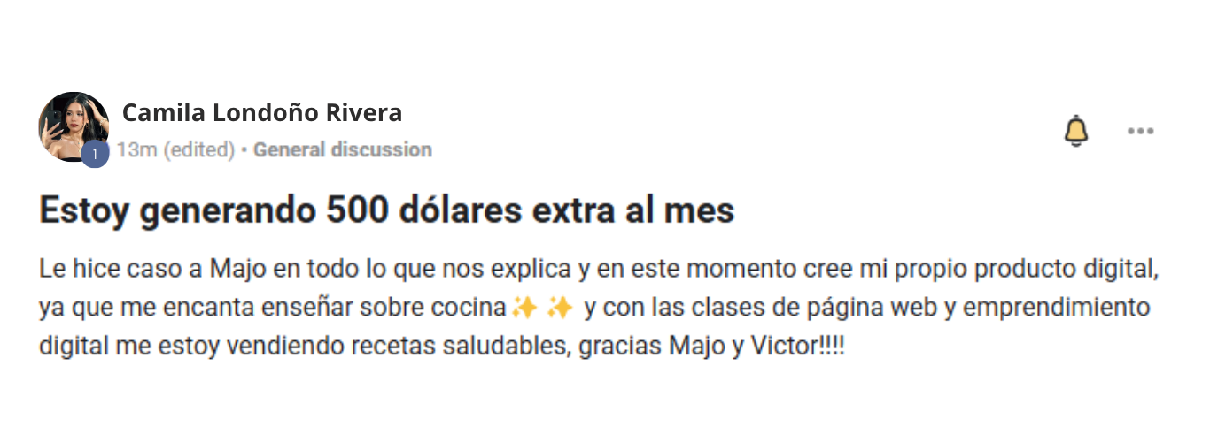 Testimonio de Camila Londoño Rivera: genera 500 dólares extra al mes